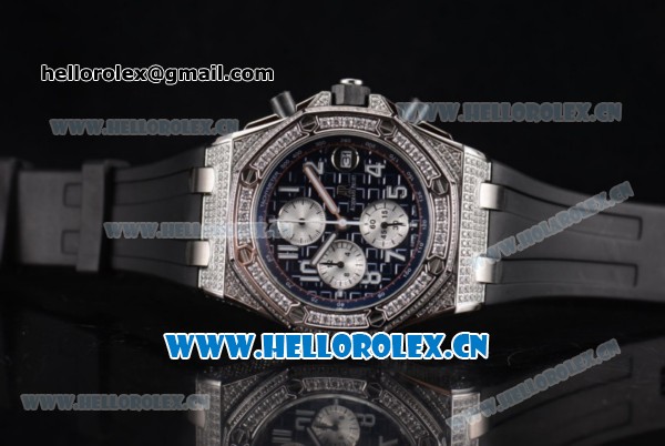 Audemars Piguet Royal Oak Offshore Seiko VK67 Quartz Steel/Diamonds Case with Black Dial and Silver Subdials Black Rubber Strap - Click Image to Close